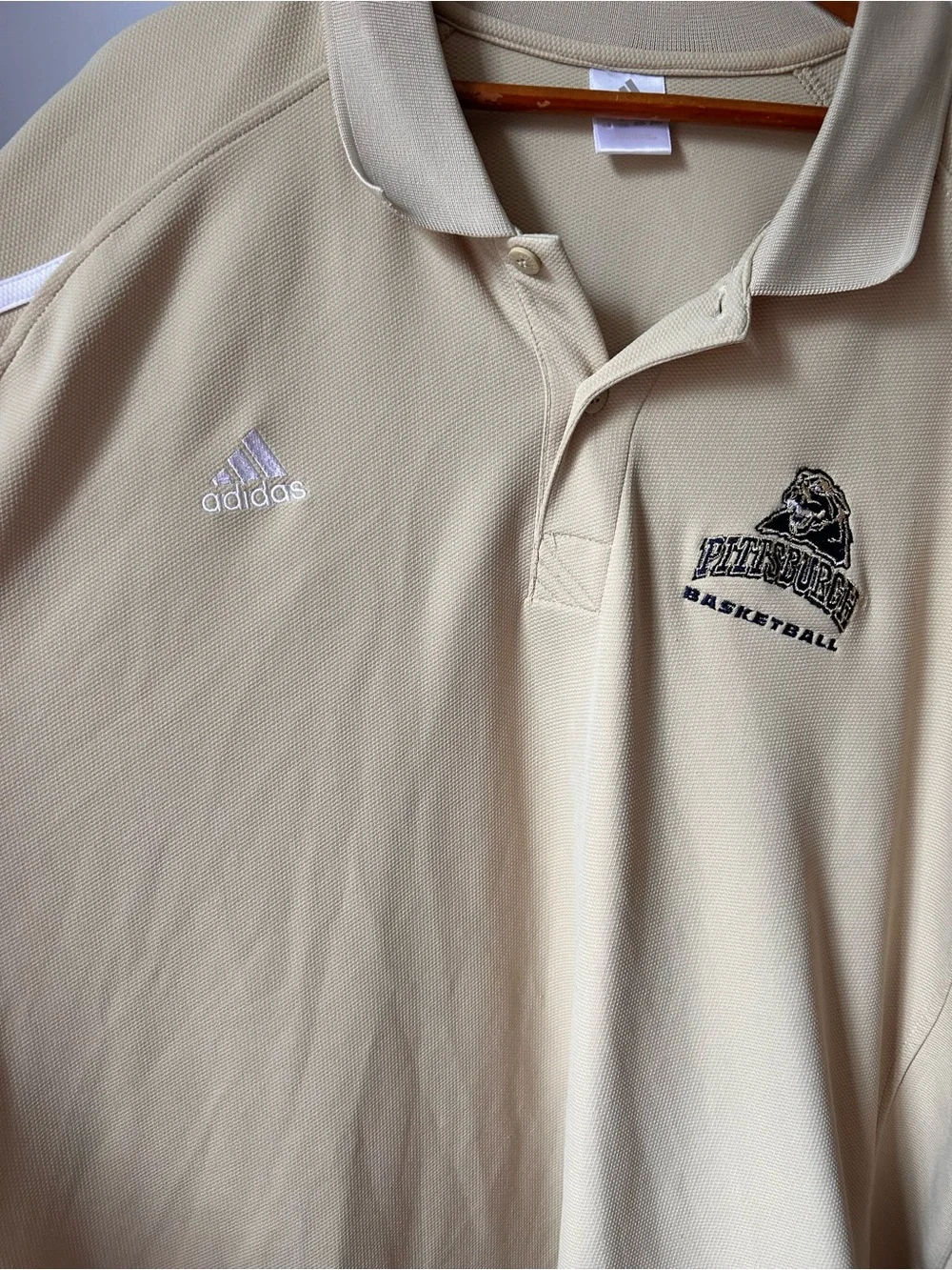 Pitt Panthers Shirt Mens 2XL XXL Gold Adidas Polo Performance Basketball